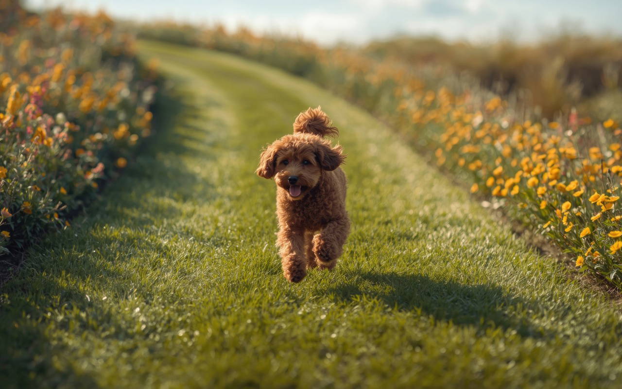 Dog running through a grassy countryside path in Wiltshire, highlighting outdoor environments where parasite checks and prevention are important